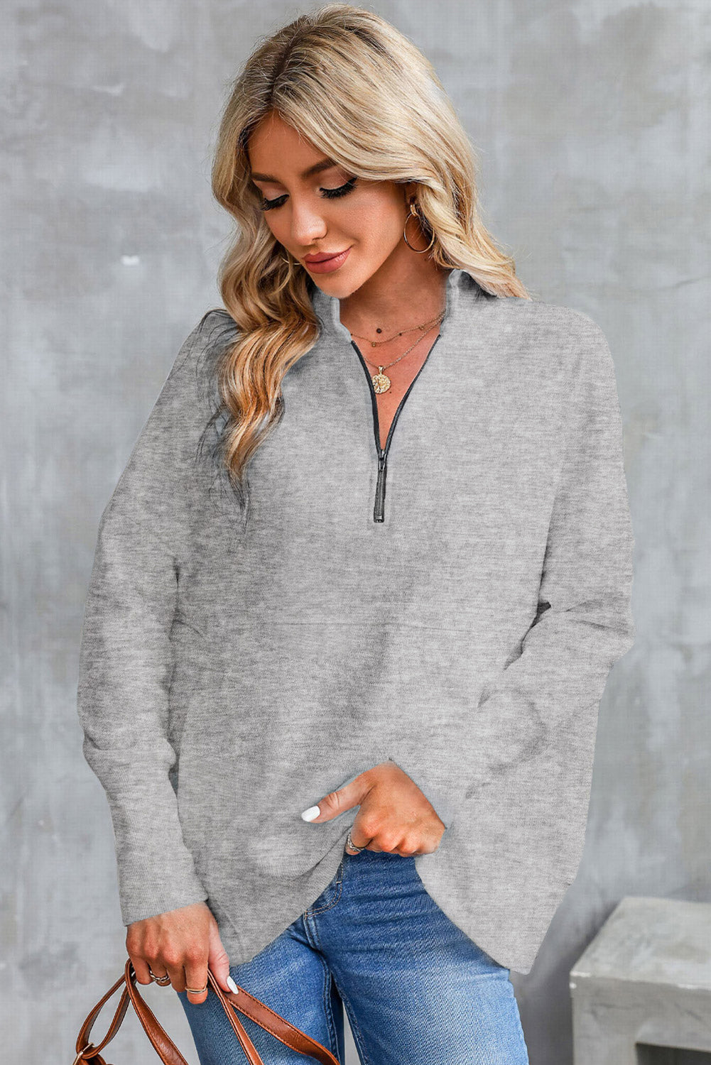 Dropped Shoulder Sweatshirt | Half Zip Sweatshirt | KoKo Kristin