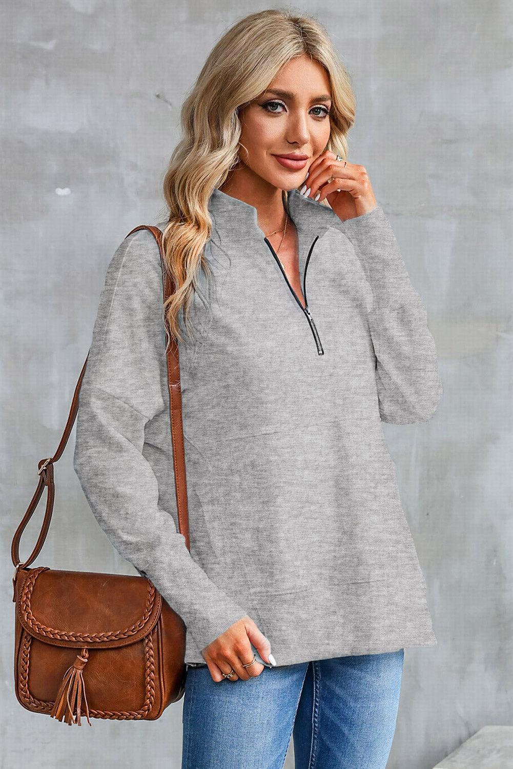 Dropped Shoulder Sweatshirt | Half Zip Sweatshirt | KoKo Kristin