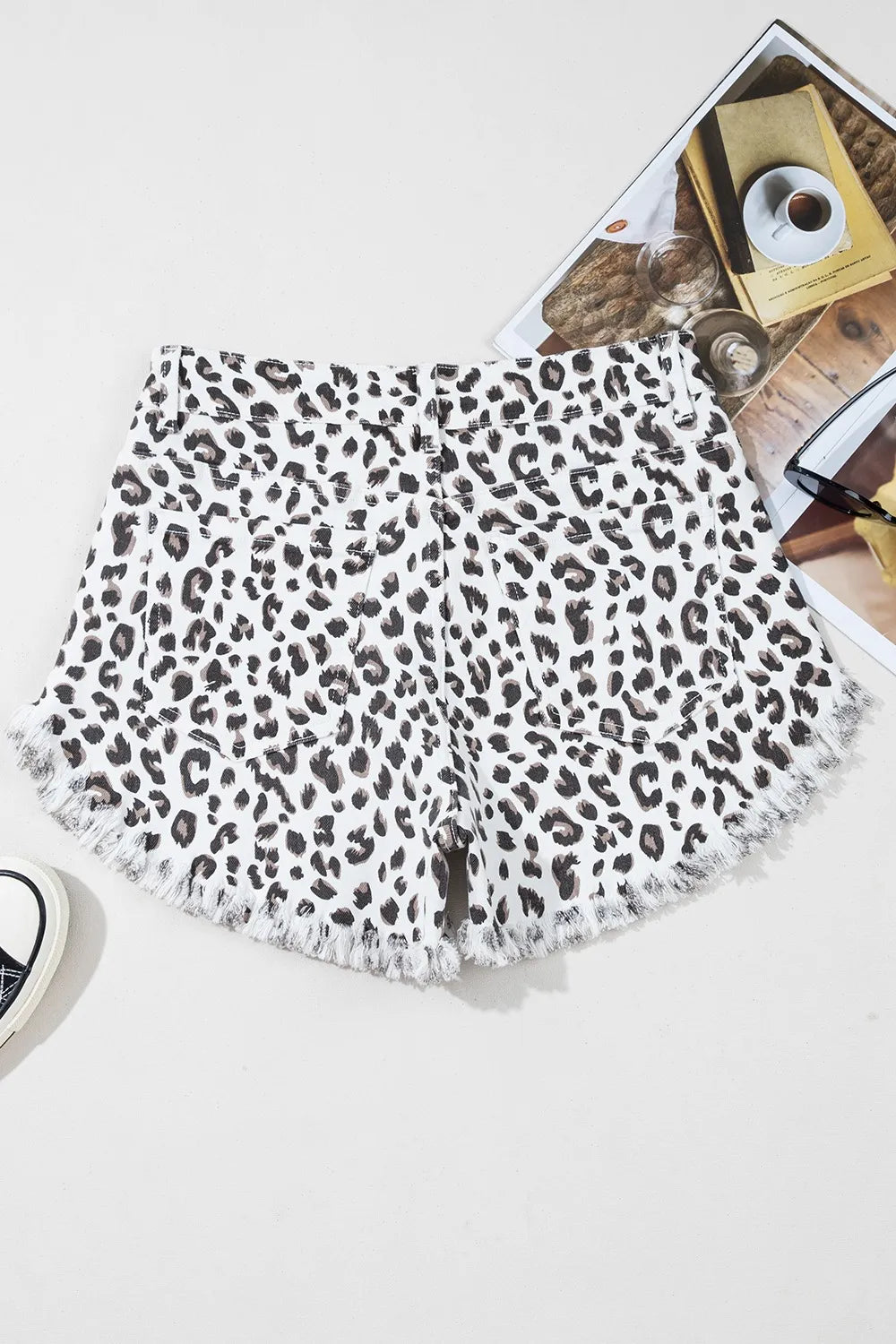 Frayed Hem Denim Shorts | Leopard Denim Shorts | KoKo Kristin