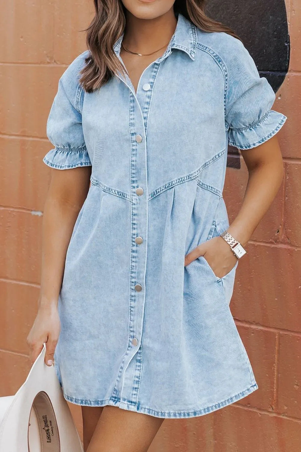 Ruffle Sleeve Denim Dress | Women's Denim Dress | KoKo Kristin