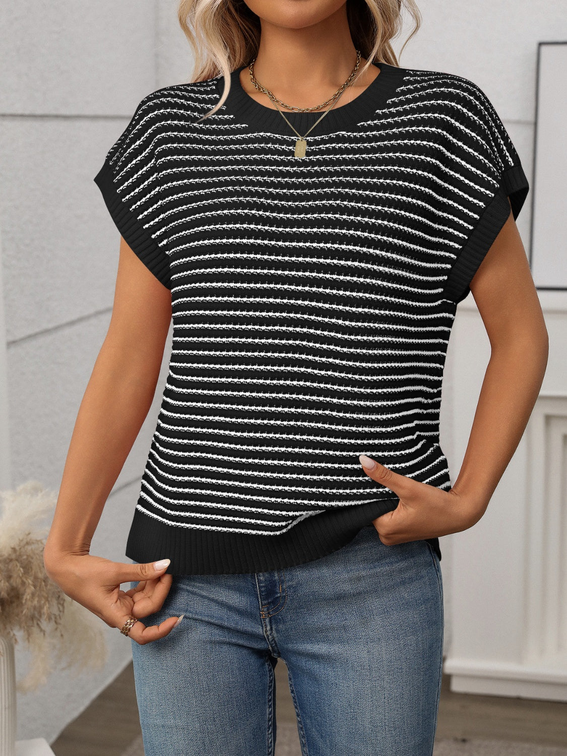 Short Sleeve Knit Top | Cable Knit Top | KoKo Kristin