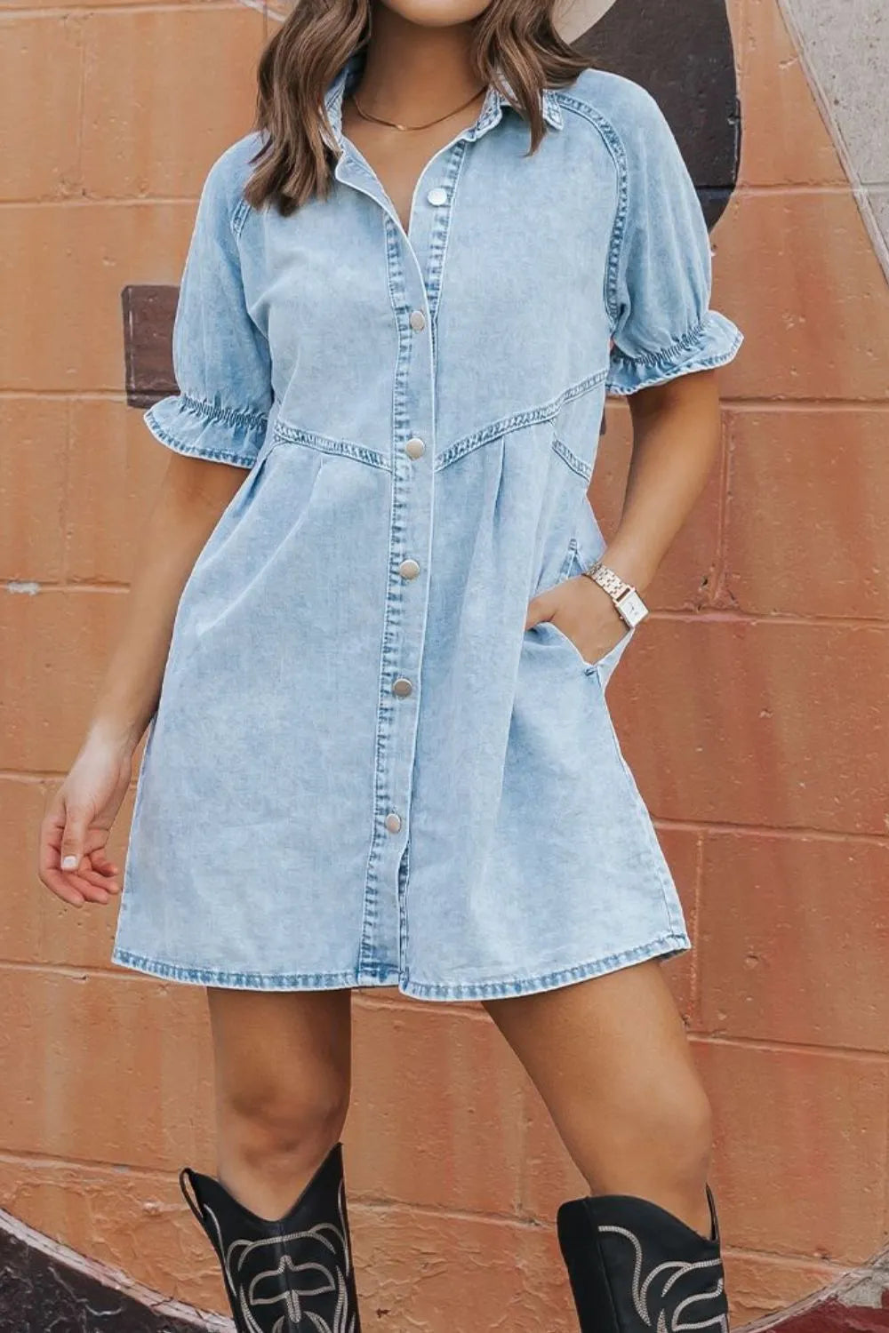 Ruffle Sleeve Denim Dress | Women's Denim Dress | KoKo Kristin