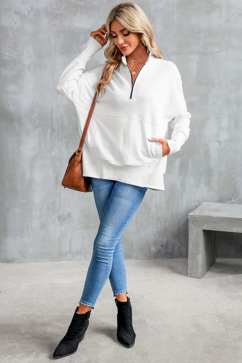 Dropped Shoulder Sweatshirt | Half Zip Sweatshirt | KoKo Kristin
