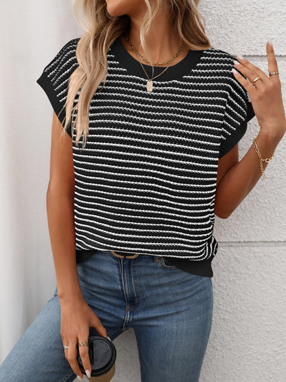 Short Sleeve Knit Top | Cable Knit Top | KoKo Kristin