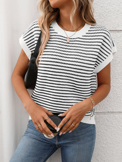 Short Sleeve Knit Top | Cable Knit Top | KoKo Kristin