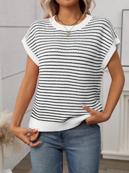 Short Sleeve Knit Top | Cable Knit Top | KoKo Kristin